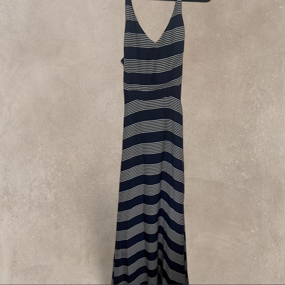 Lucy Paris Navy and White Striped Maxi Dress